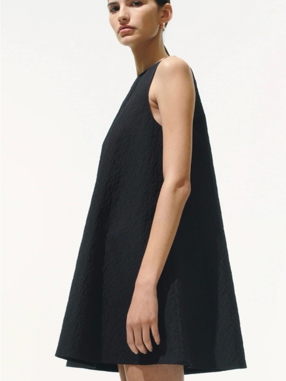 H&M Black Sleeveless Mini A-Line Jacquard Dress